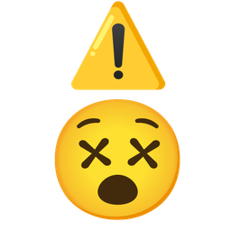 face with crossed-out eyes and warning