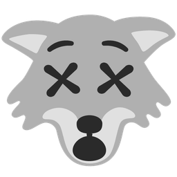 face with crossed-out eyes and wolf