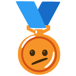 Face with diagonal mouth and 3rd place medal