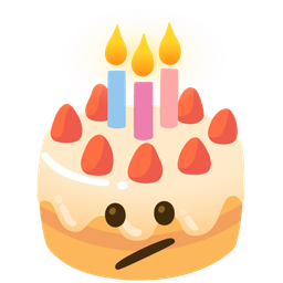 Face with diagonal mouth and Birthday cake