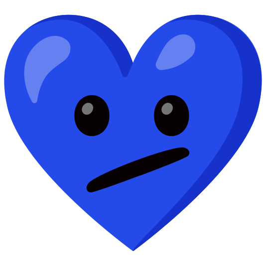Face with diagonal mouth and Blue heart