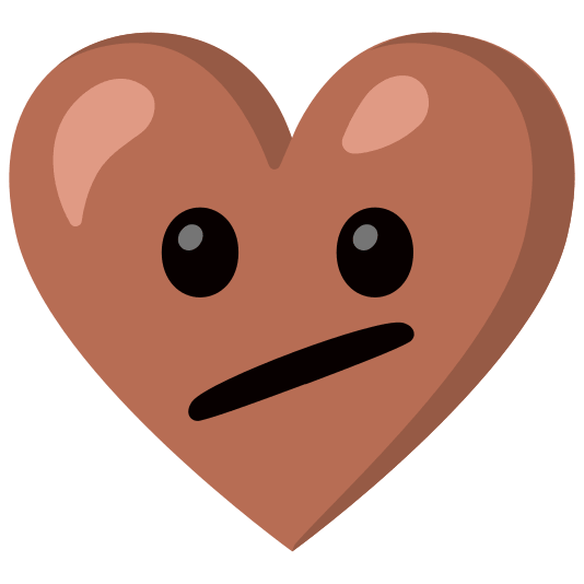 Face with diagonal mouth and Brown heart