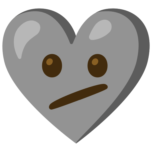 Face with diagonal mouth and Grey heart