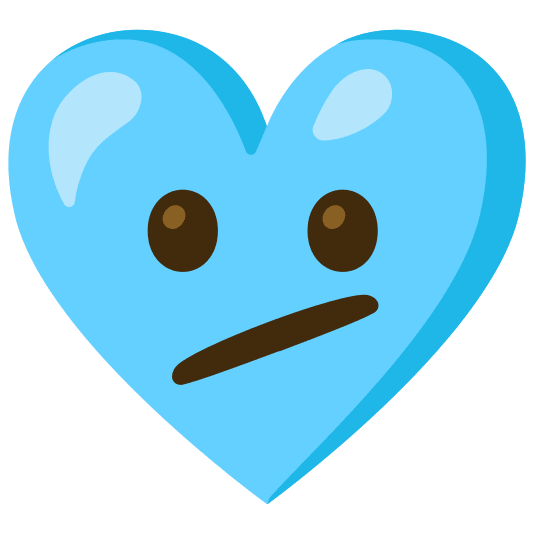 Face with diagonal mouth and Light blue heart