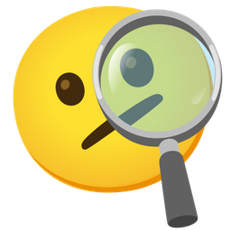 Face with diagonal mouth and Magnifying glass tilted right