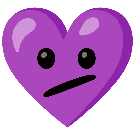 Face with diagonal mouth and Purple heart