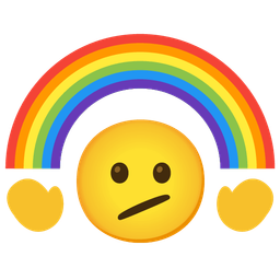 Face with diagonal mouth and Rainbow