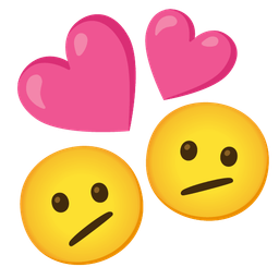 Face with diagonal mouth and Revolving hearts