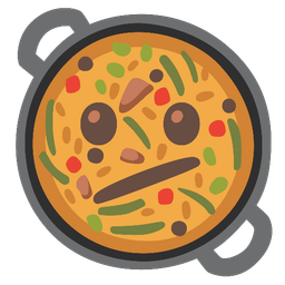 Face with diagonal mouth and Shallow pan of food