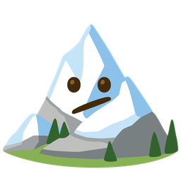 Face with diagonal mouth and Snow-capped mountain