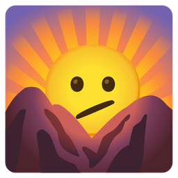 Face with diagonal mouth and Sunrise over mountains