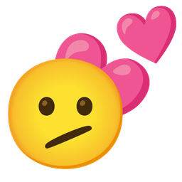 Face with diagonal mouth and Two hearts