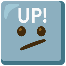 Face with diagonal mouth and UP! button