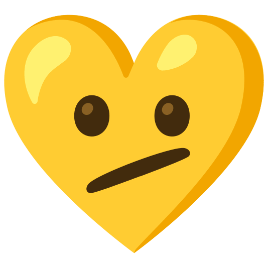 Face with diagonal mouth and Yellow heart