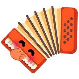 face with hand over mouth and accordion