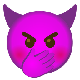 face with hand over mouth and angry face with horns