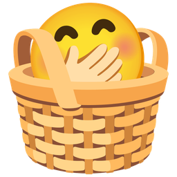 face with hand over mouth and basket