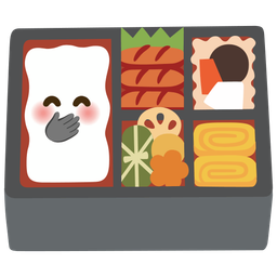 face with hand over mouth and bento box