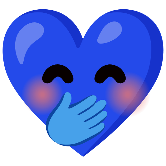Face with hand over mouth and Blue heart
