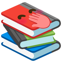 face with hand over mouth and books