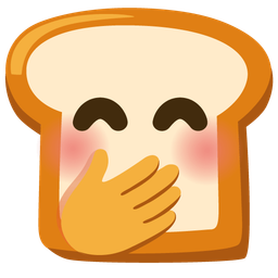 face with hand over mouth and bread