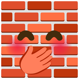 face with hand over mouth and brick