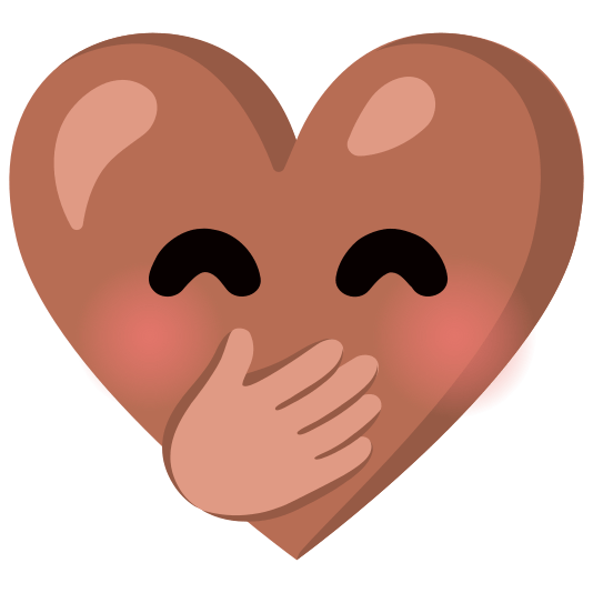 Face with hand over mouth and Brown heart