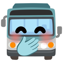face with hand over mouth and bus