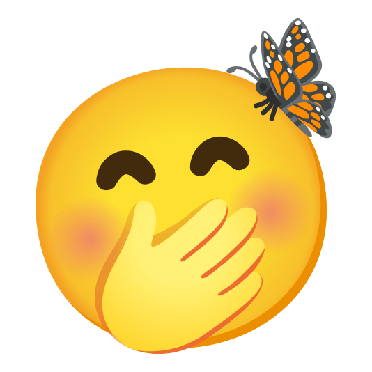 Face with hand over mouth and Butterfly