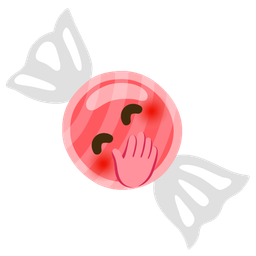 face with hand over mouth and candy