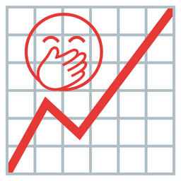 face with hand over mouth and chart increasing
