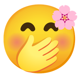 face with hand over mouth and cherry blossom