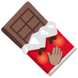 face with hand over mouth and chocolate bar