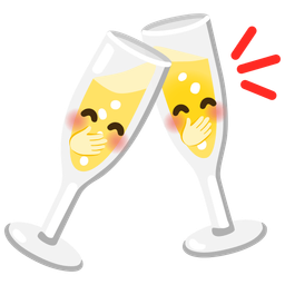 face with hand over mouth and clinking glasses