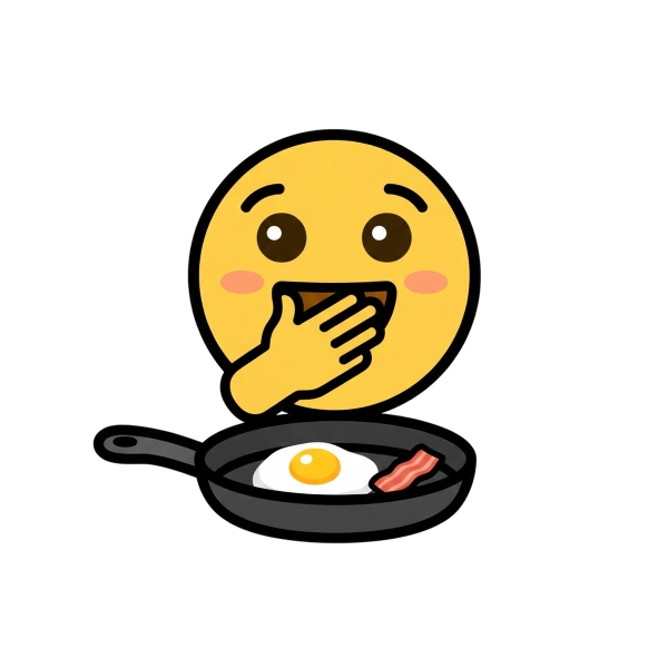 Face with hand over mouth and Cooking