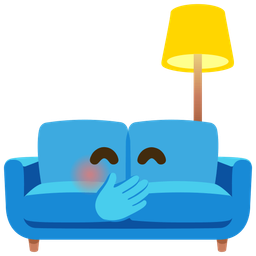 face with hand over mouth and couch and lamp