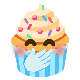 face with hand over mouth and cupcake