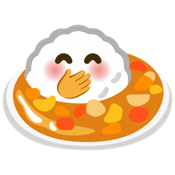 face with hand over mouth and curry rice