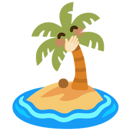 face with hand over mouth and desert island