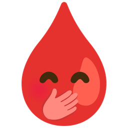 face with hand over mouth and drop of blood
