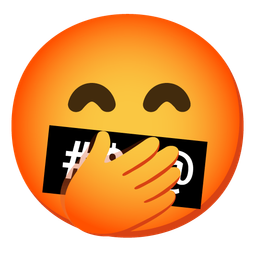 face with hand over mouth and face with symbols on mouth