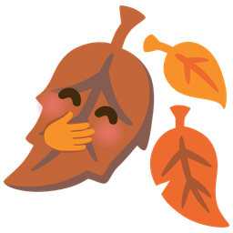 face with hand over mouth and fallen leaf