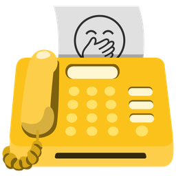 face with hand over mouth and fax machine