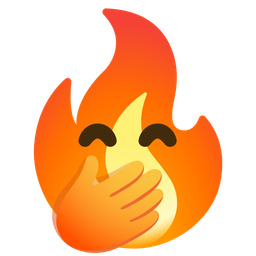 face with hand over mouth and fire