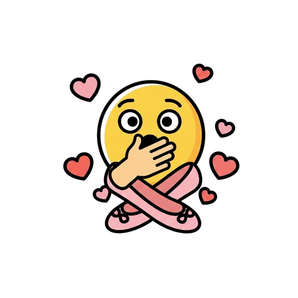 Face with hand over mouth and Flat shoe