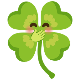 face with hand over mouth and four leaf clover