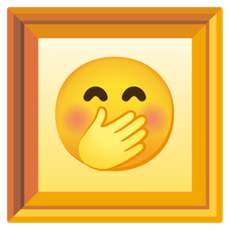 face with hand over mouth and framed picture