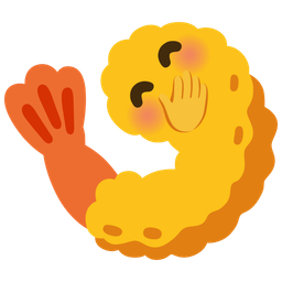 face with hand over mouth and fried shrimp