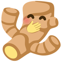 face with hand over mouth and ginger root