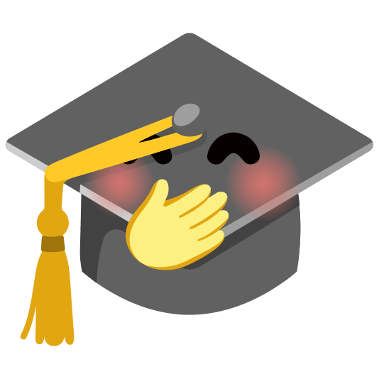 Face with hand over mouth and Graduation cap